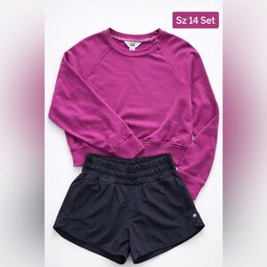 Athleta Girl Outfit Set Size 14 Crewneck Sweatshirt + Run Free Shorts Black